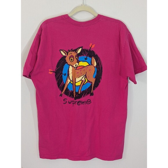 Supreme Men's Pink Deer Graphic Front And Back Crewneck T-Shirt Size L - Picture 2 of 7